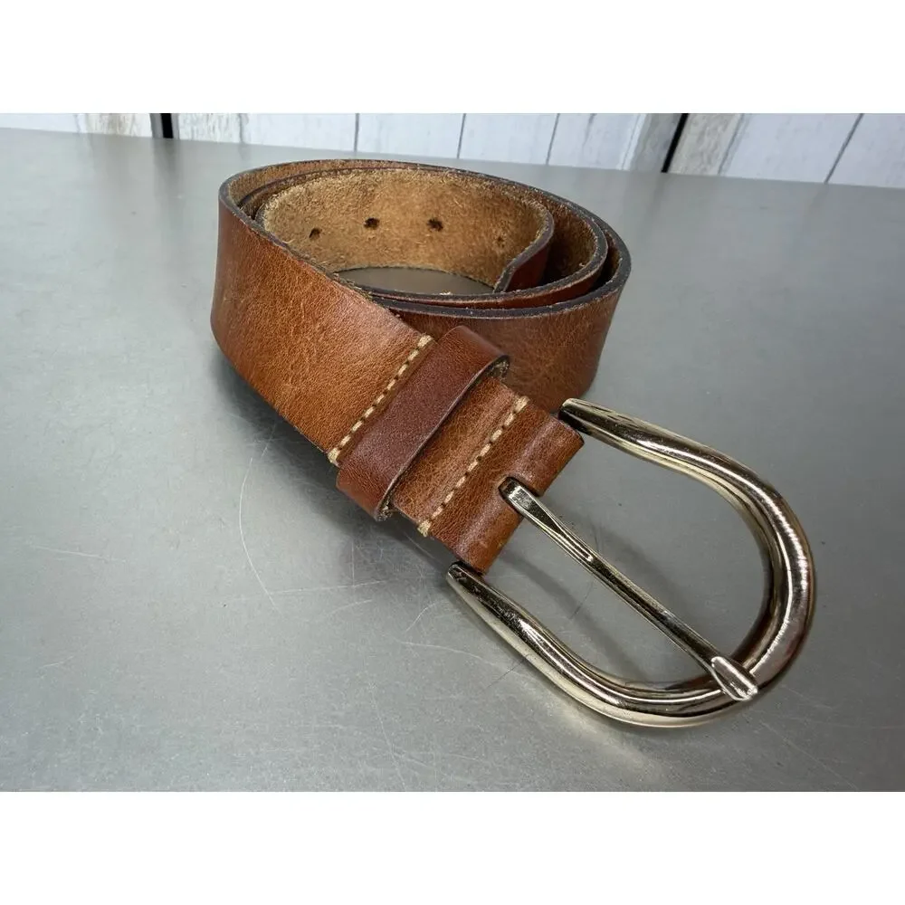 Women's Brown Distressed Leather Belt USA Made Boho Classic Size Medium
